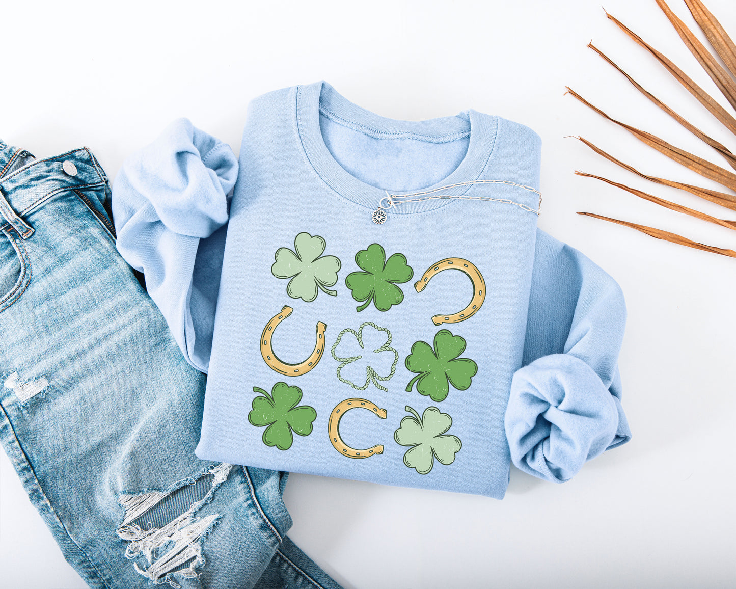 Shamrock and Horseshoe Grid Adult Sweatshirt