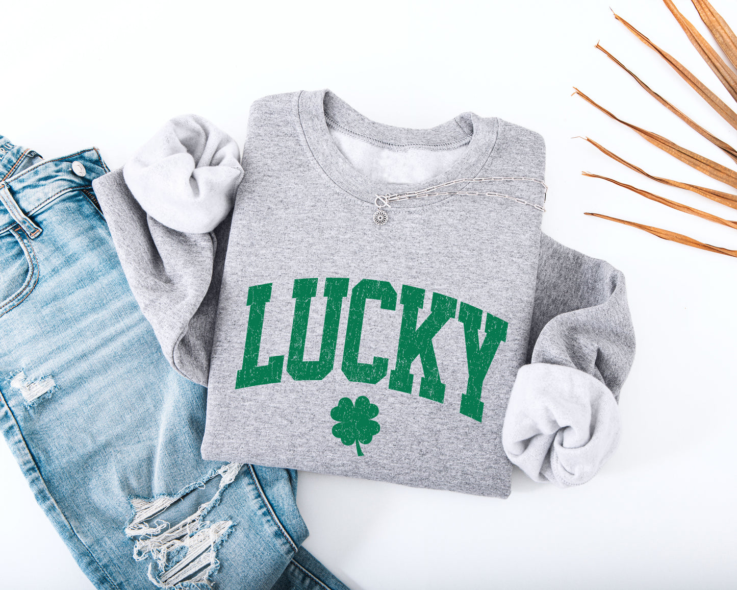 Distressed Lucky Varsity Adult Sweatshirt