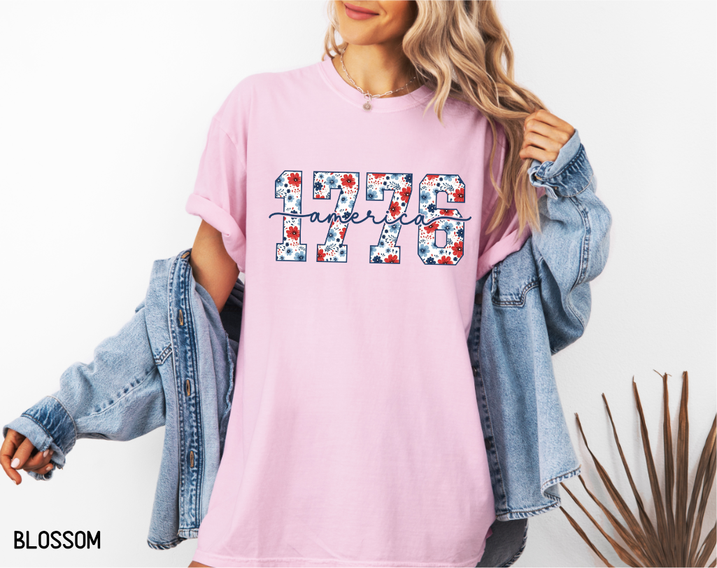 Floral 1776 America Adult Comfort Colors T-Shirt