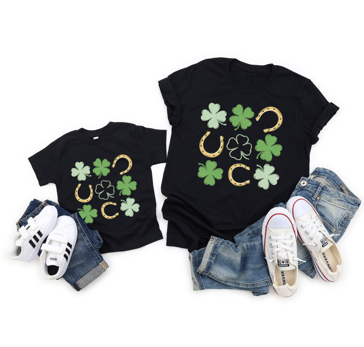 Shamrock and Horseshoe Grid Adult T-shirt