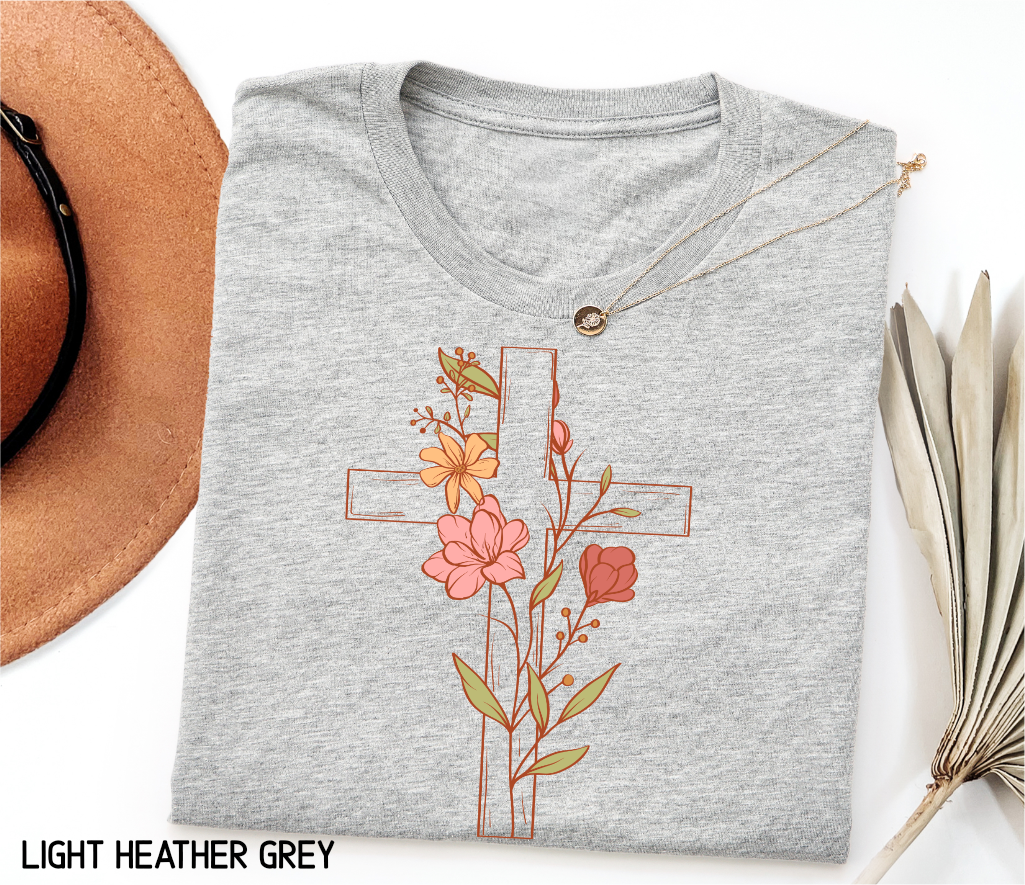 Floral Cross Adult T-shirt