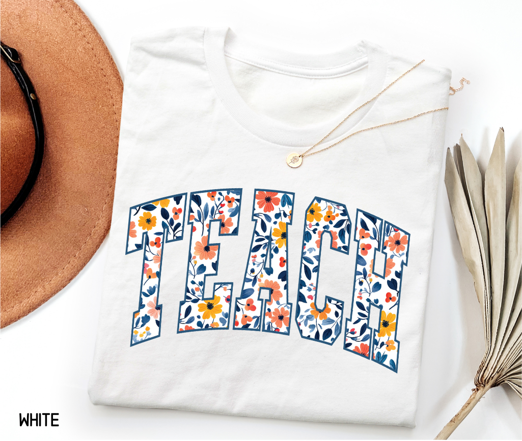 Teach Floral Adult T-shirt