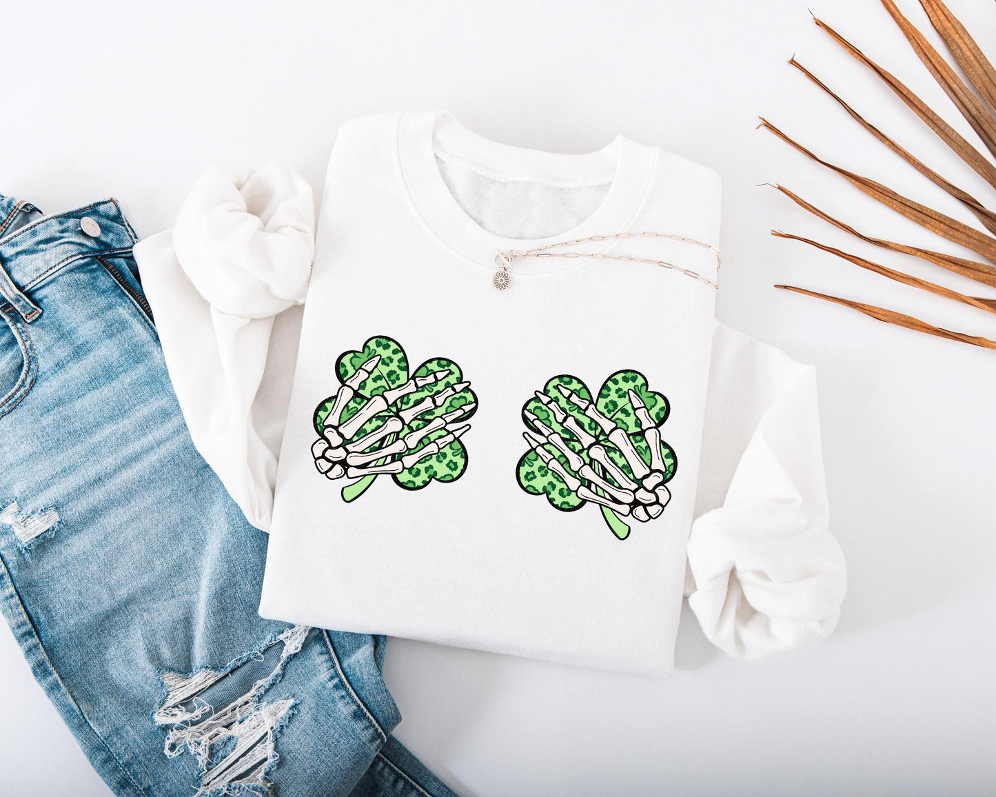 Skeleton Hands Shamrocks Adult Sweatshirt