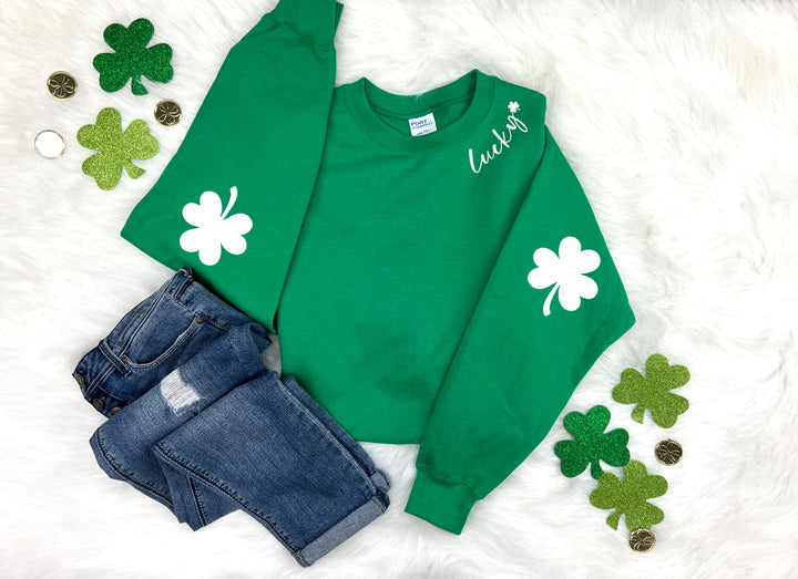 Lucky Shamrock Elbow Patch Adult Sweatshirt