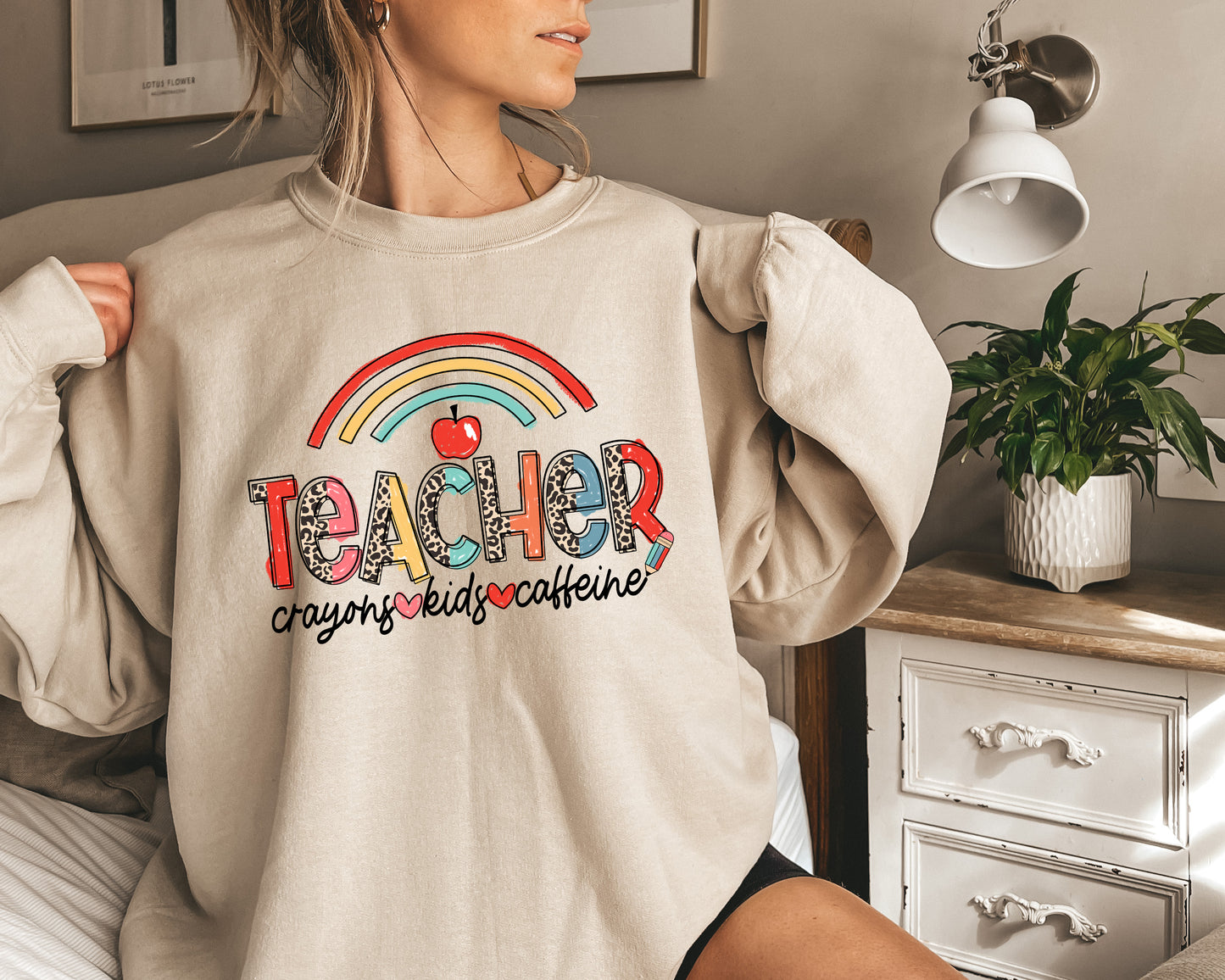 Crayons Kids Caffeine Teacher Adult Sweatshirt