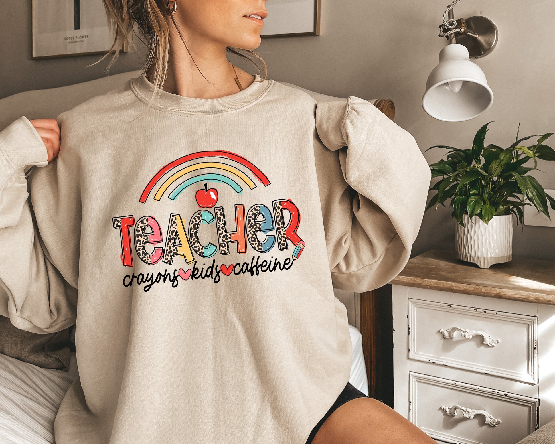 Crayons Kids Caffeine Teacher Adult Sweatshirt