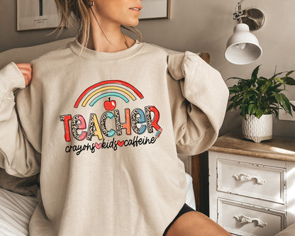 Crayons Kids Caffeine Teacher Adult Sweatshirt