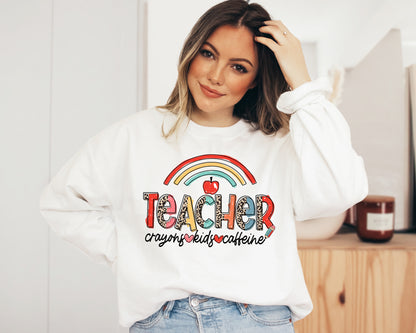 Crayons Kids Caffeine Teacher Adult Sweatshirt