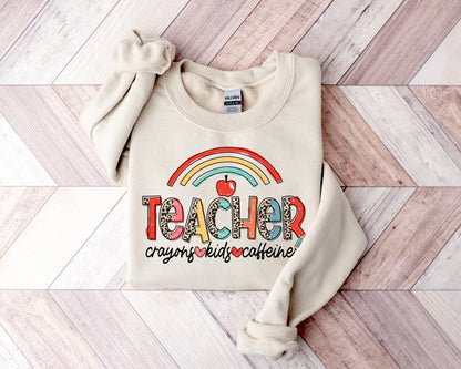 Crayons Kids Caffeine Teacher Adult Sweatshirt