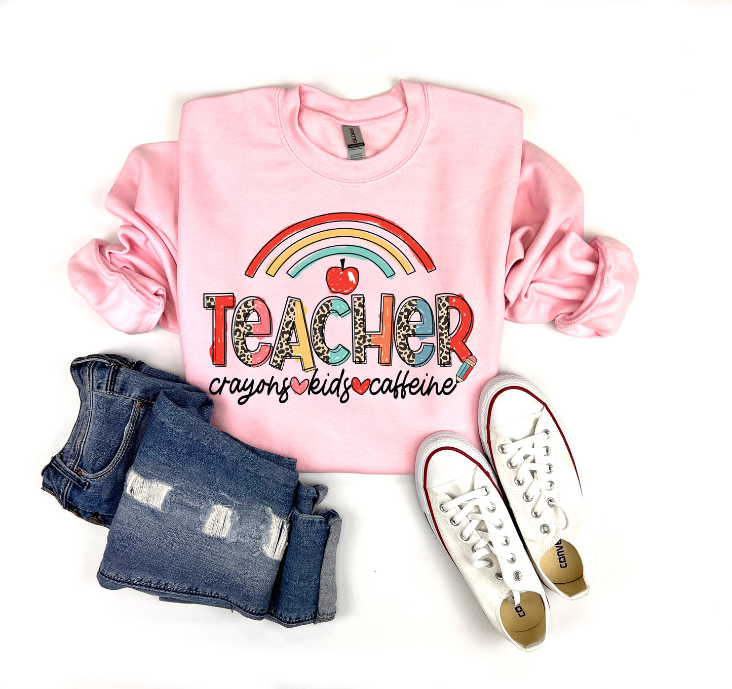Crayons Kids Caffeine Teacher Adult Sweatshirt
