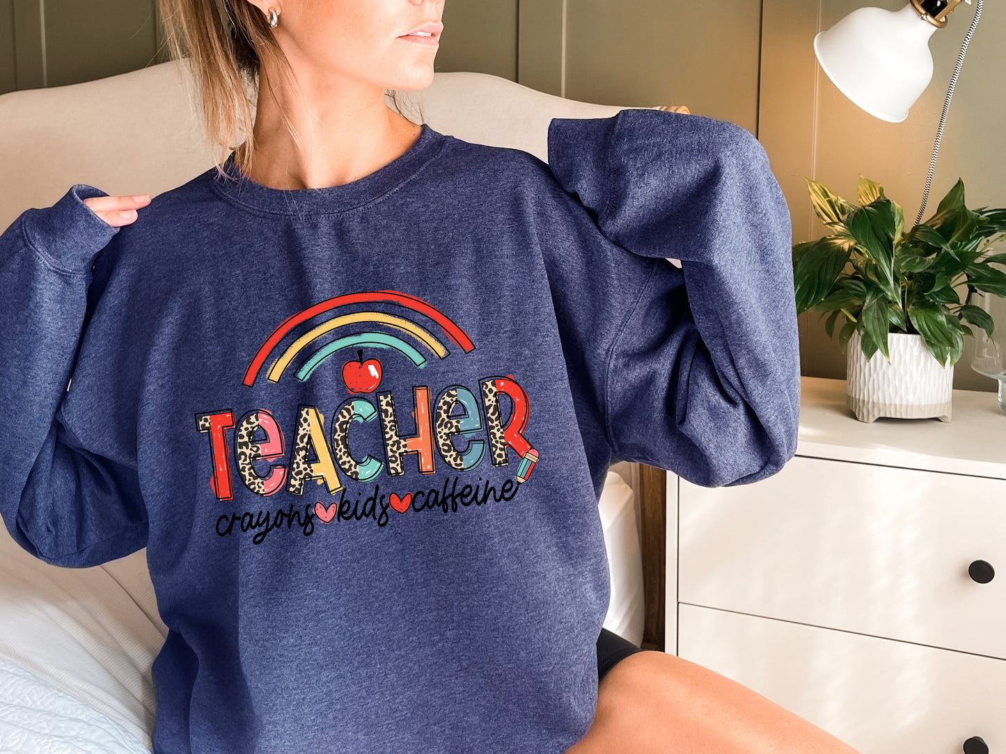 Crayons Kids Caffeine Teacher Adult Sweatshirt
