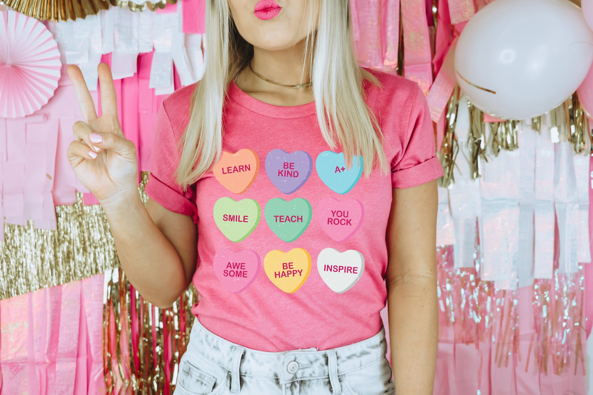 Teacher Candy Hearts Adult T-shirt