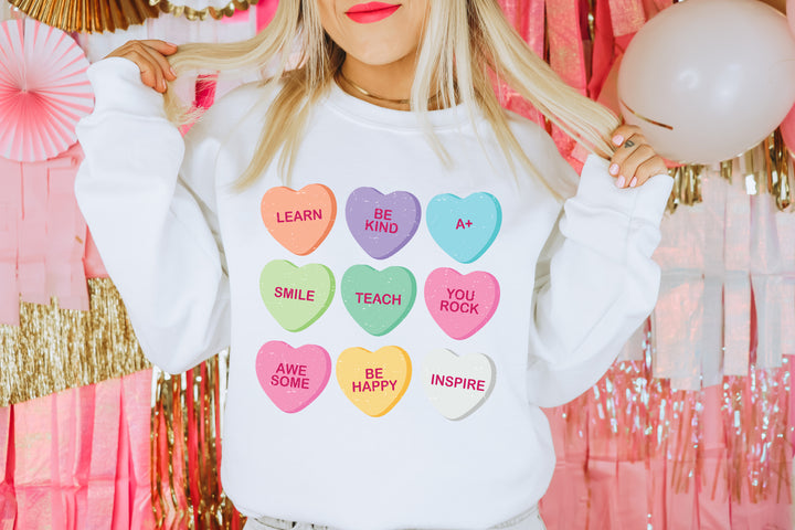 Teacher Candy Hearts Adult Sweatshirt
