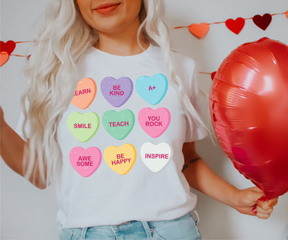 Teacher Candy Hearts Adult T-shirt
