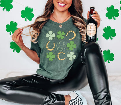 Shamrock and Horseshoe Grid Adult T-shirt