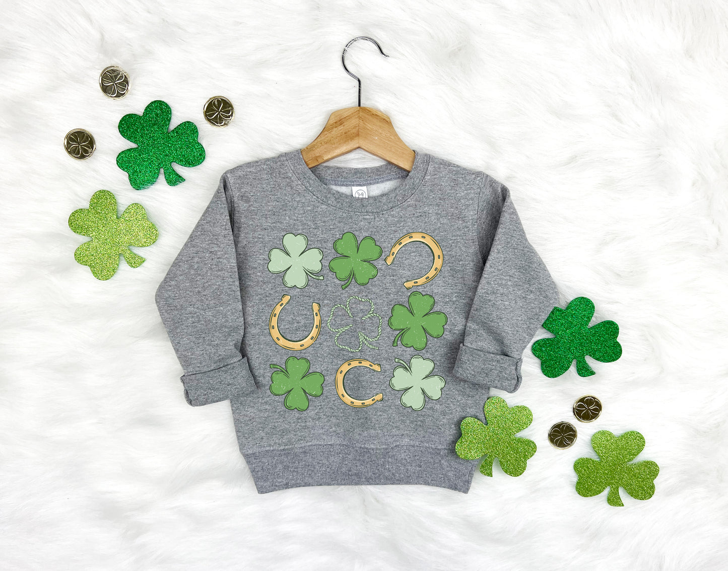 Shamrock and Horseshoe Grid Kids Sweatshirt
