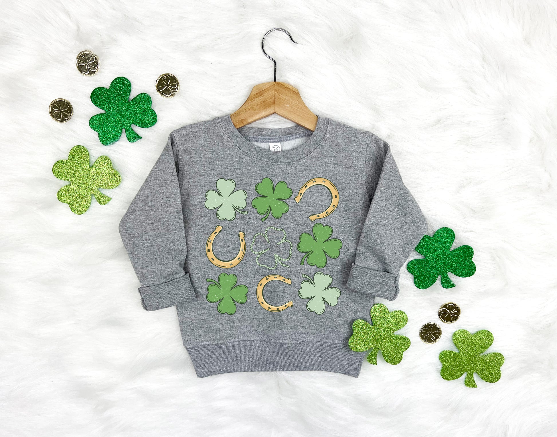 Shamrock and Horseshoe Grid Kids Sweatshirt
