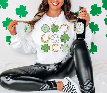 Shamrock and Horseshoe Grid Adult Sweatshirt