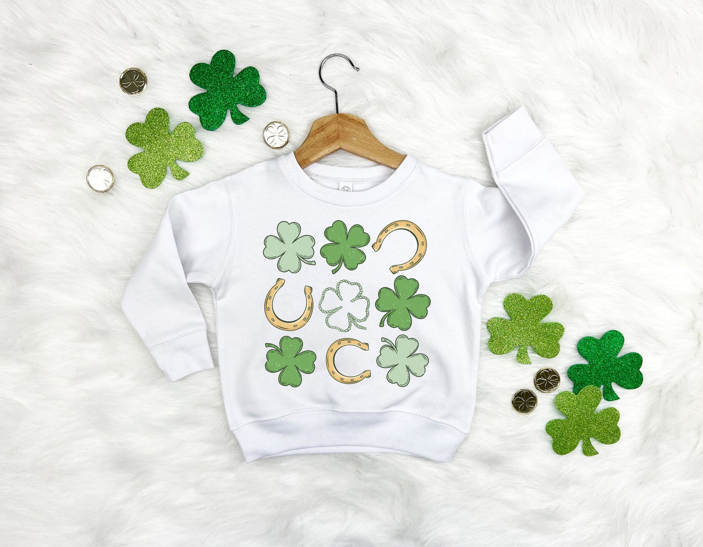 Shamrock and Horseshoe Grid Kids Sweatshirt