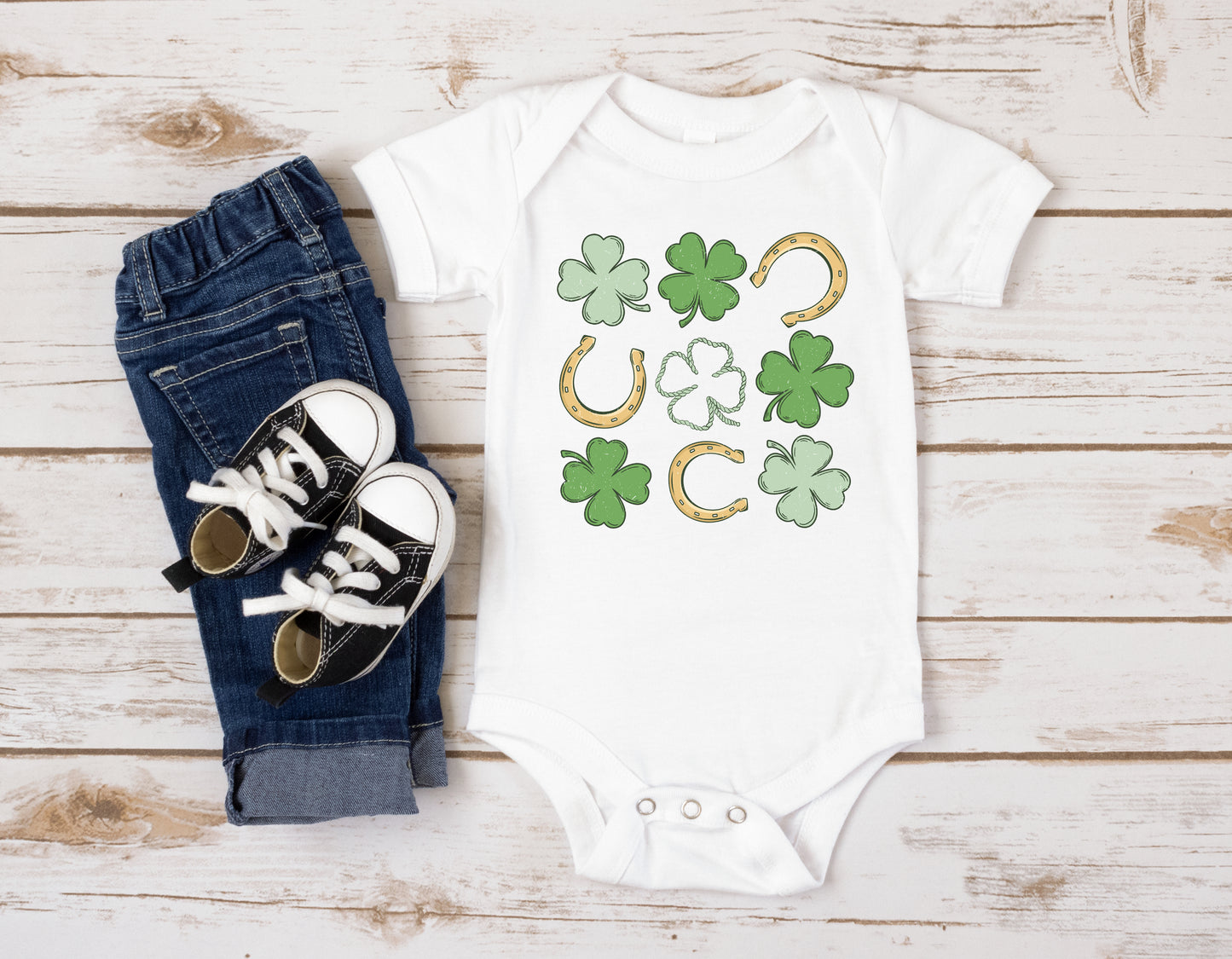 Shamrock and Horseshoe Grid Infant Bodysuit