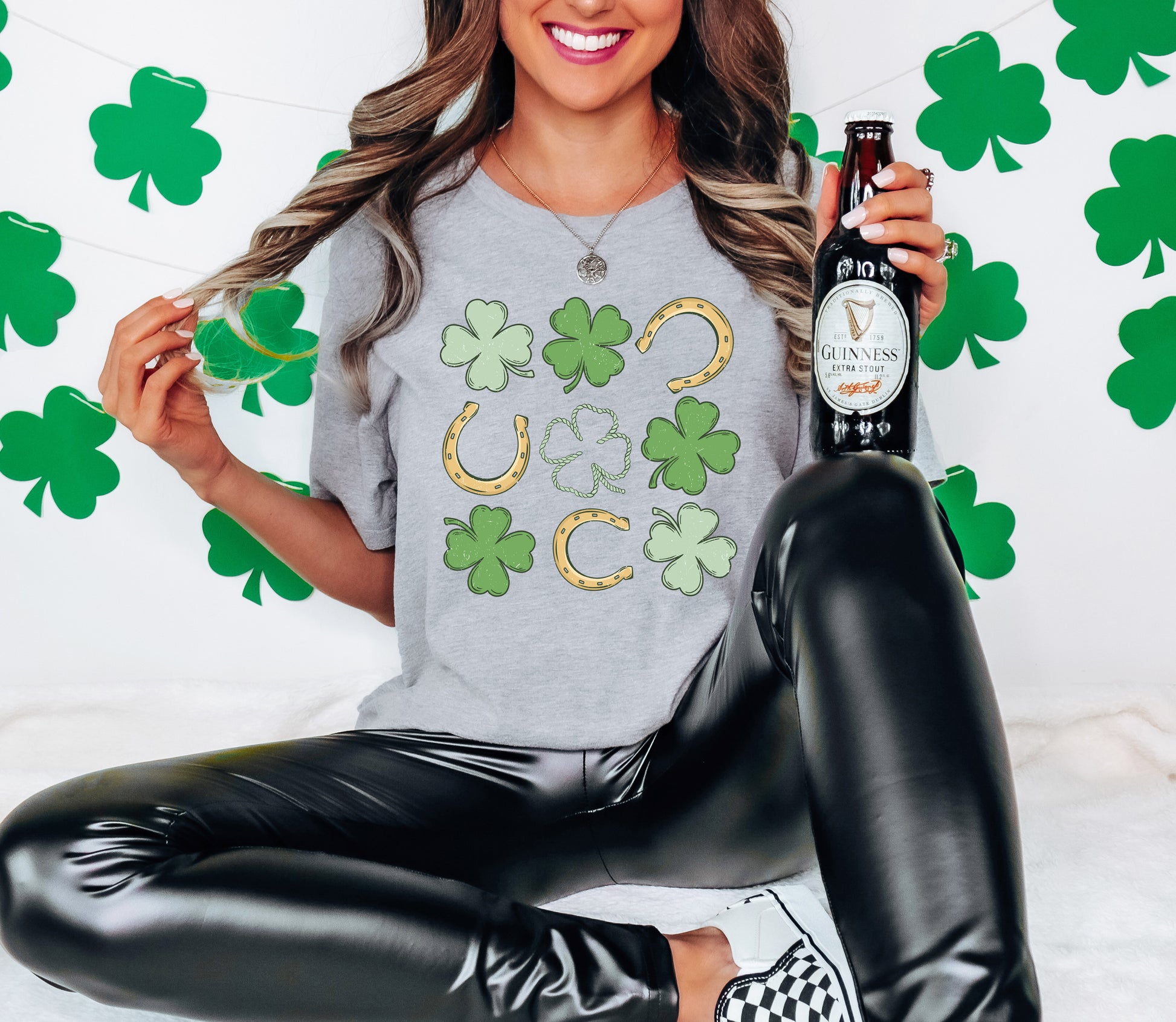 Shamrock and Horseshoe Grid Adult T-shirt