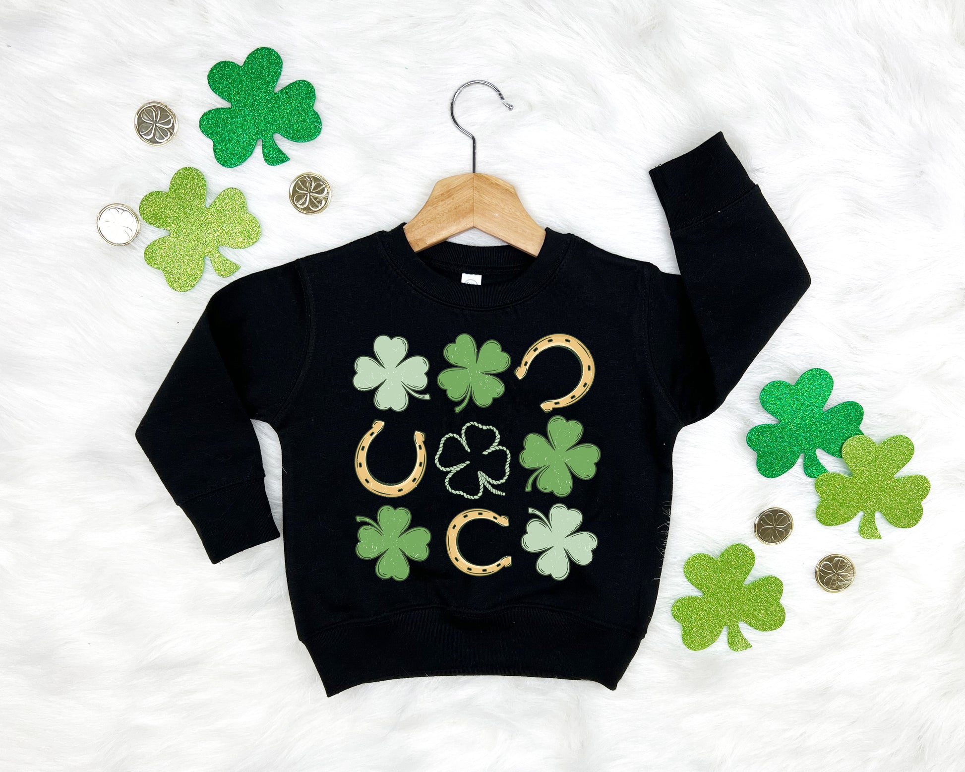 Shamrock and Horseshoe Grid Kids Sweatshirt