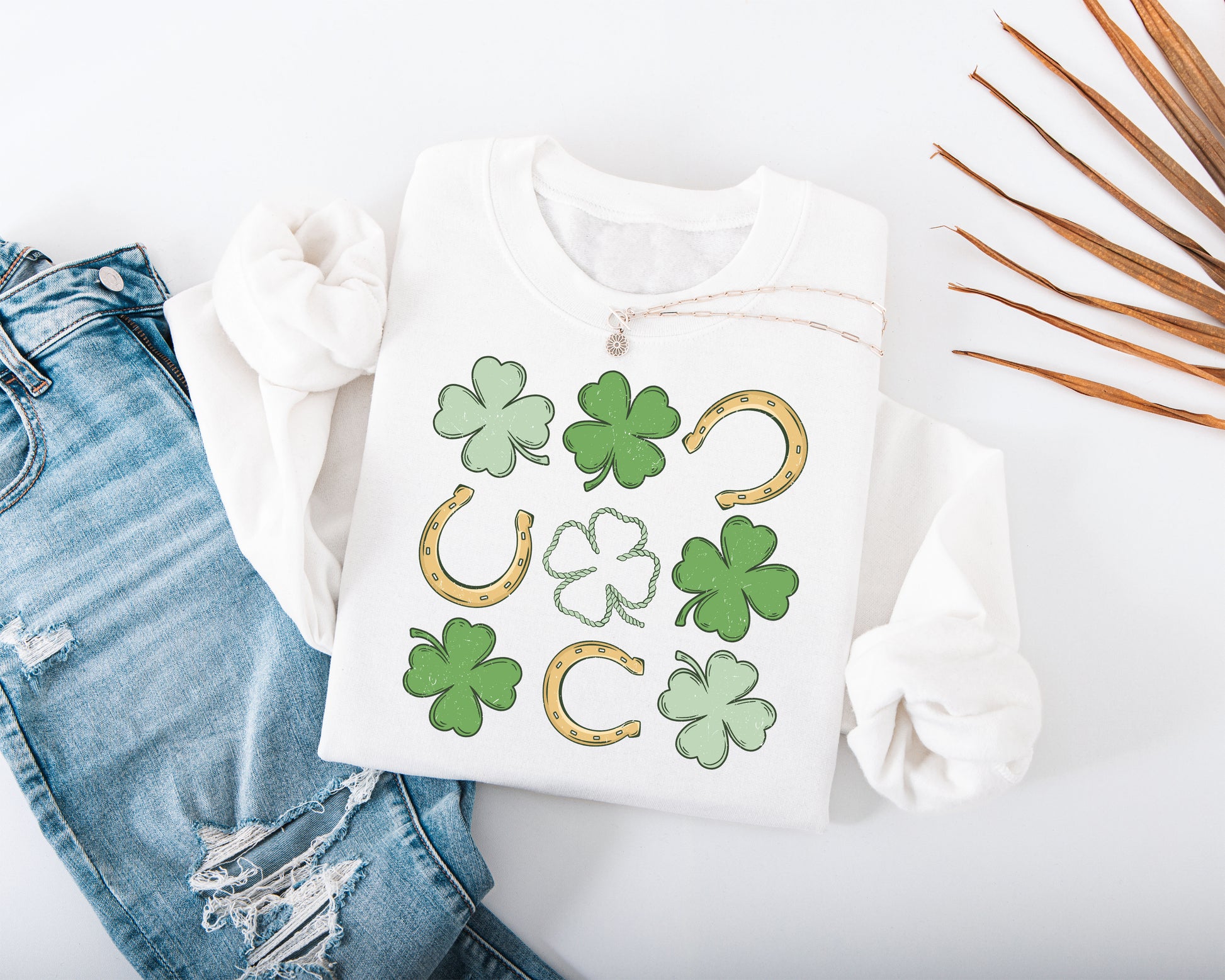 Shamrock and Horseshoe Grid Adult Sweatshirt