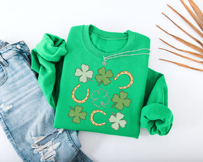 Shamrock and Horseshoe Grid Adult Sweatshirt