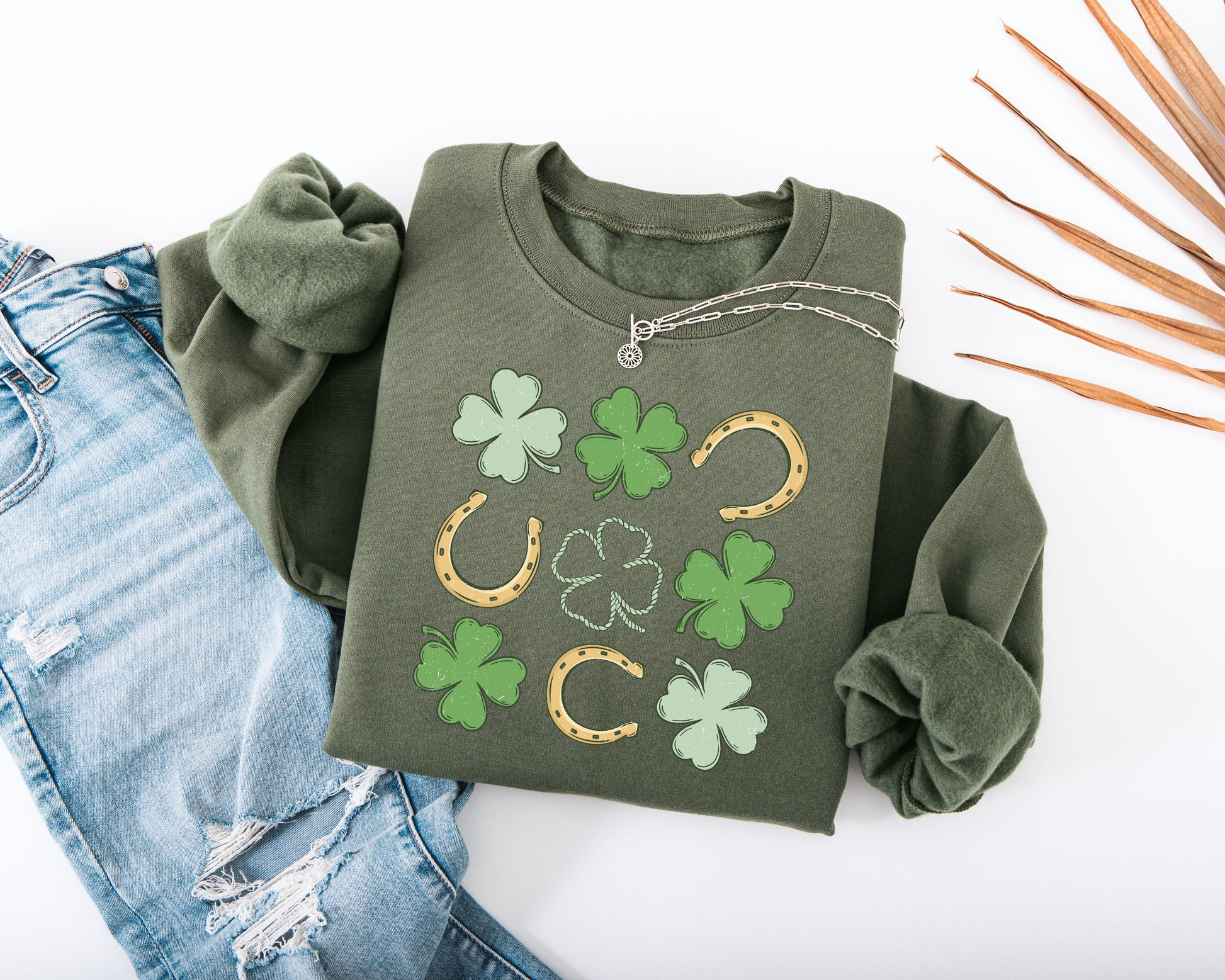 Shamrock and Horseshoe Grid Adult Sweatshirt