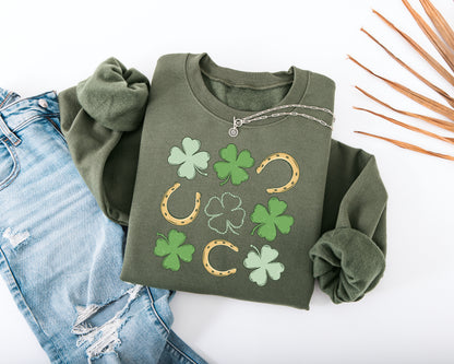 Shamrock and Horseshoe Grid Adult Sweatshirt