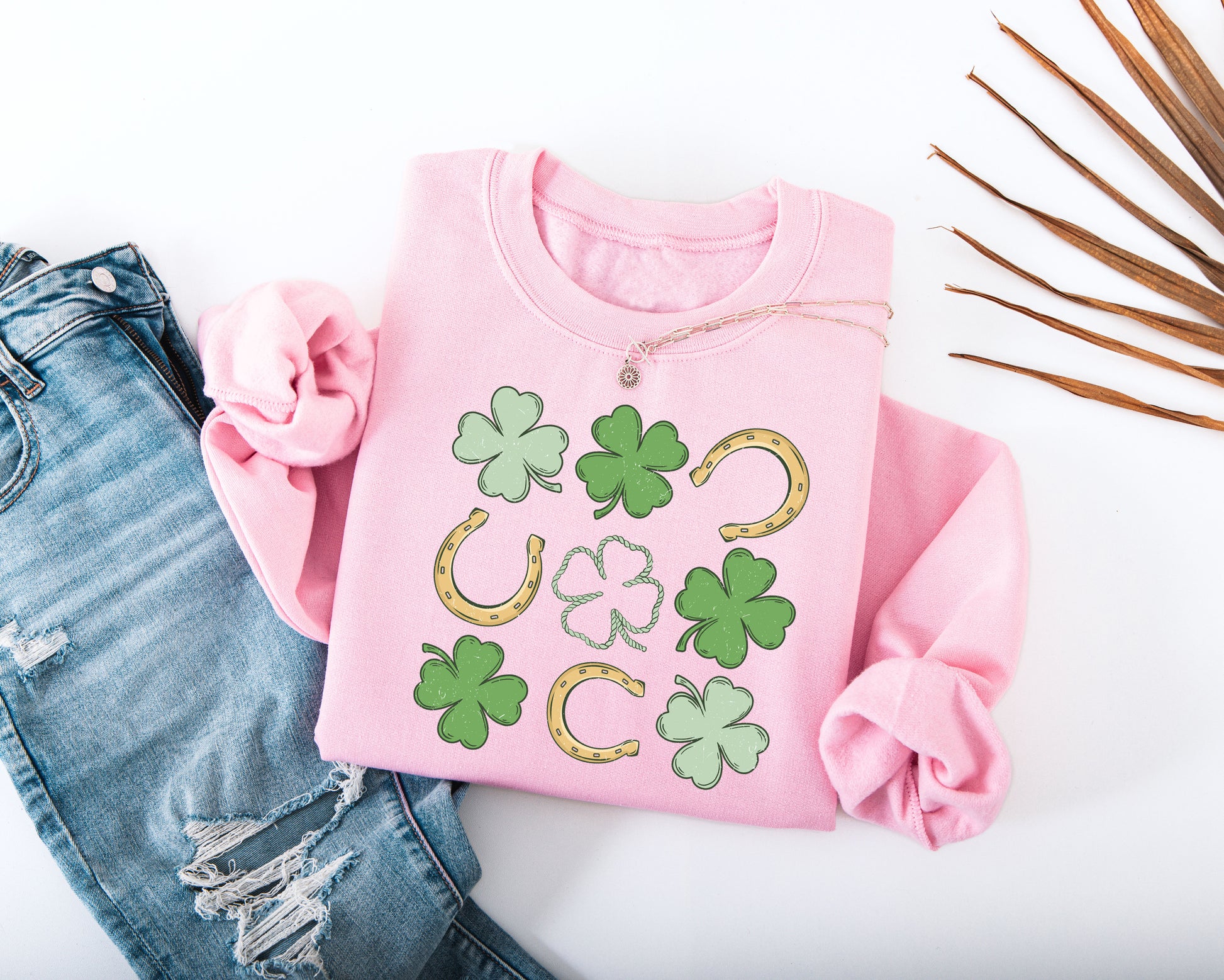 Shamrock and Horseshoe Grid Adult Sweatshirt