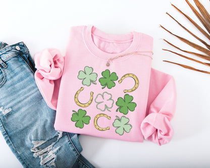 Shamrock and Horseshoe Grid Adult Sweatshirt