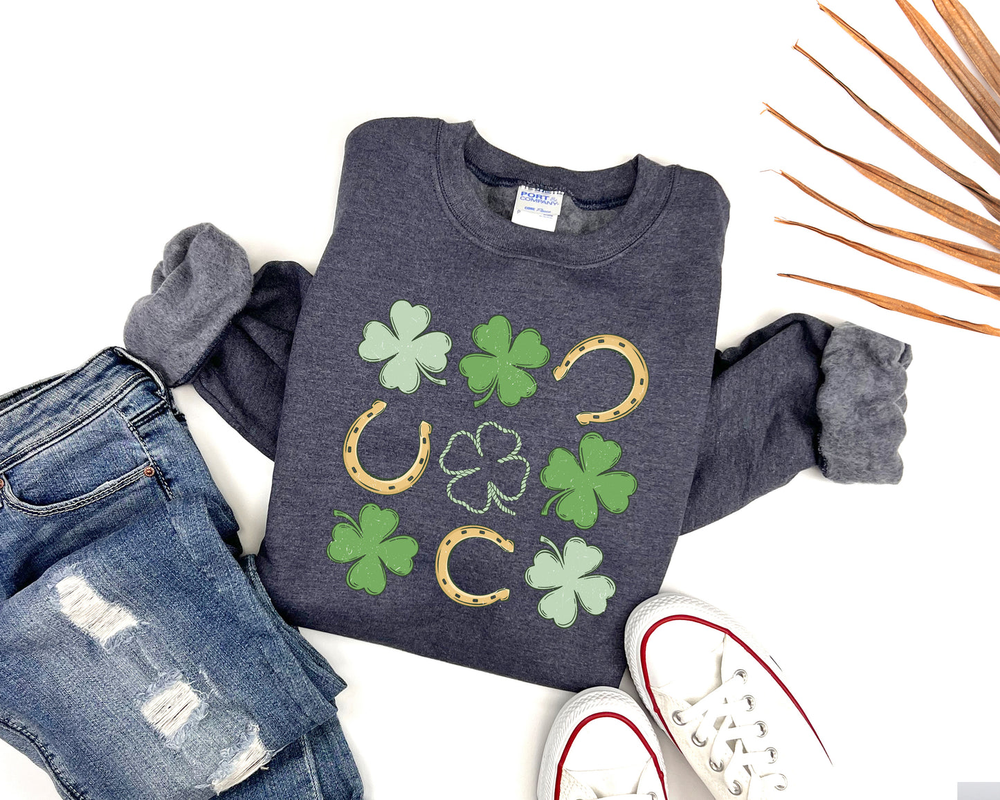 Shamrock and Horseshoe Grid Adult Sweatshirt