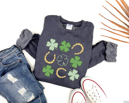 Shamrock and Horseshoe Grid Adult Sweatshirt