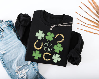 Shamrock and Horseshoe Grid Adult Sweatshirt