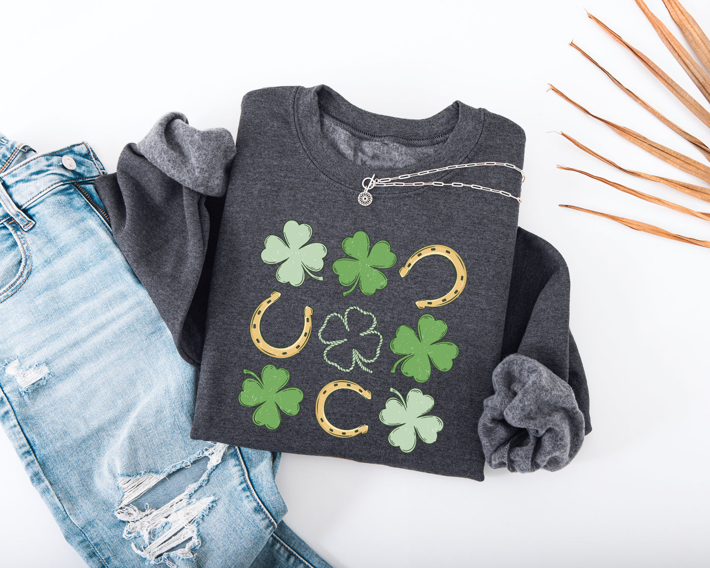 Shamrock and Horseshoe Grid Adult Sweatshirt