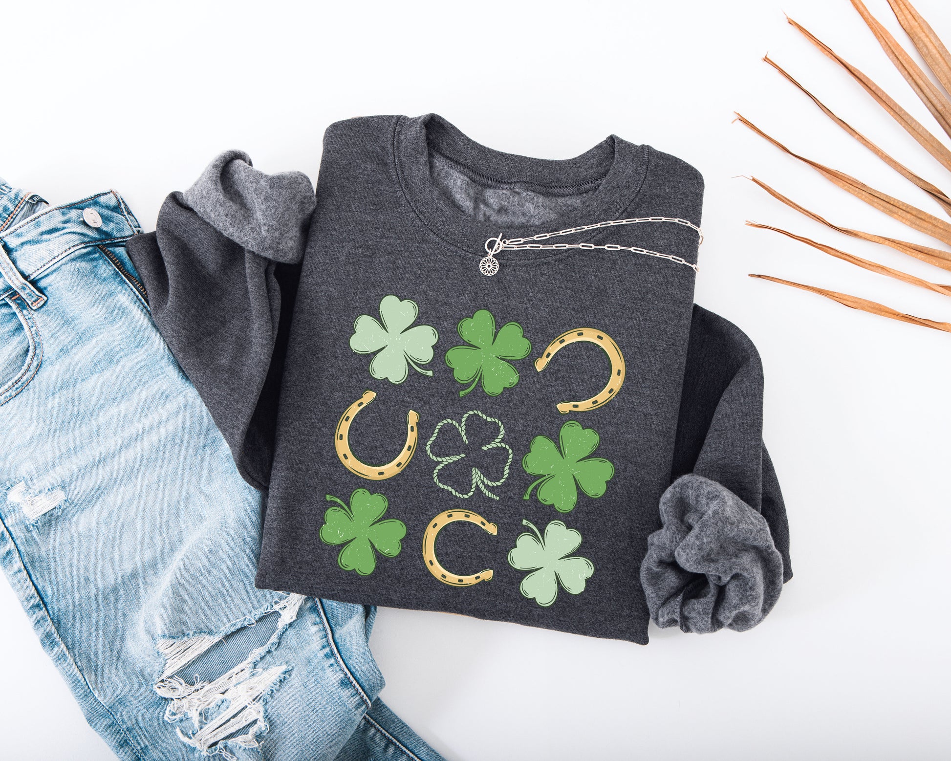 Shamrock and Horseshoe Grid Adult Sweatshirt