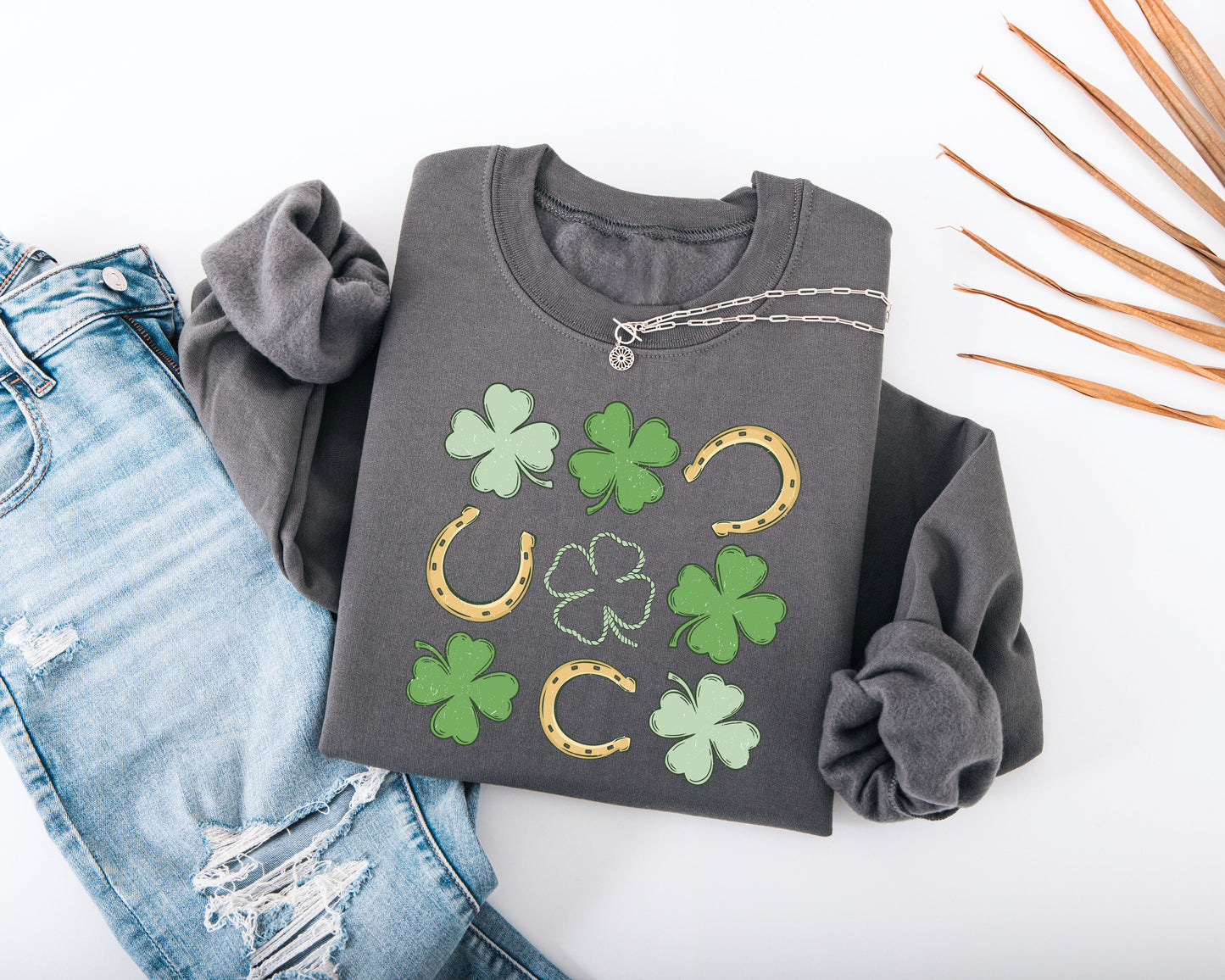 Shamrock and Horseshoe Grid Adult Sweatshirt