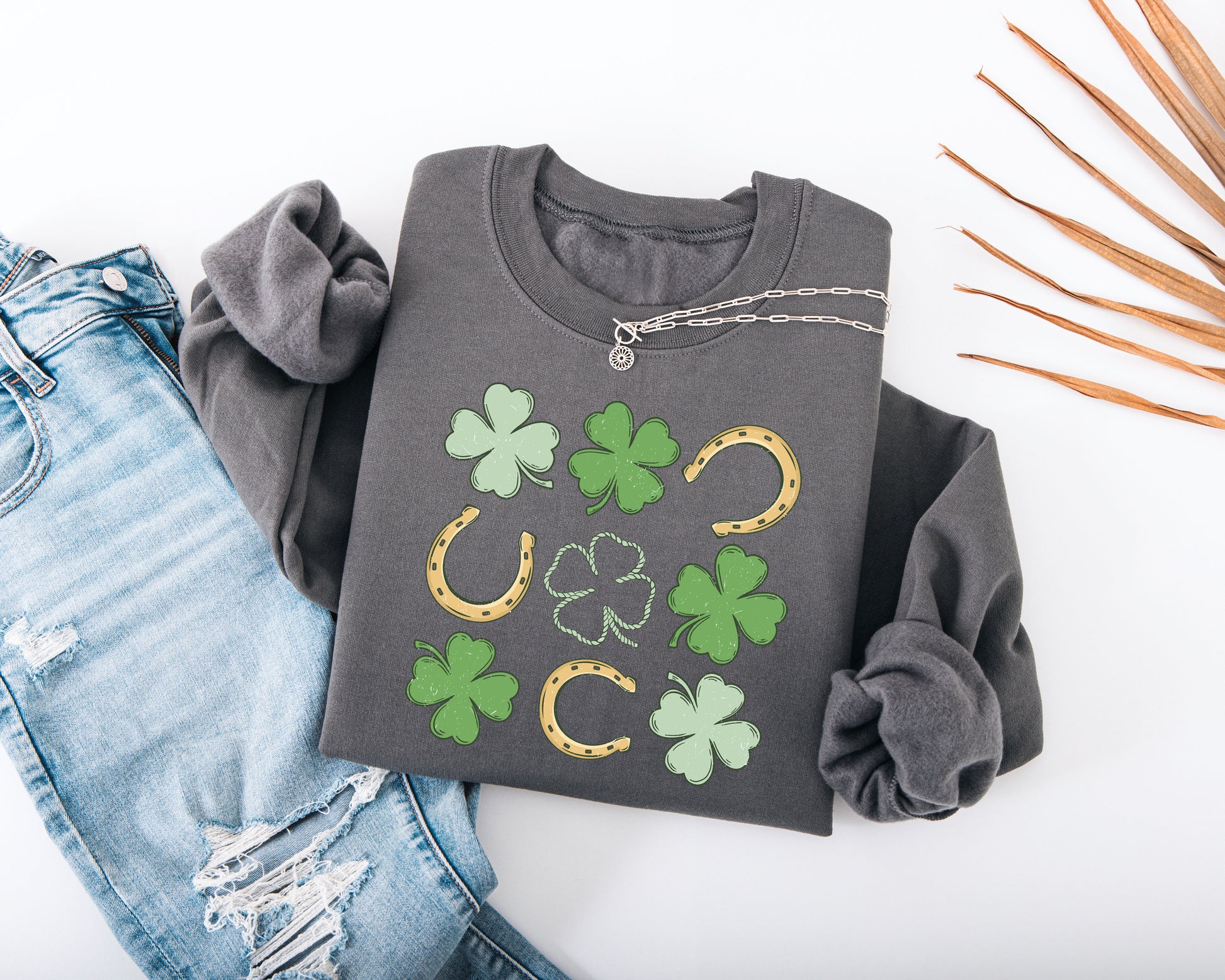 Shamrock and Horseshoe Grid Adult Sweatshirt