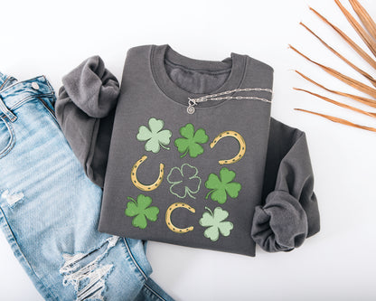 Shamrock and Horseshoe Grid Adult Sweatshirt