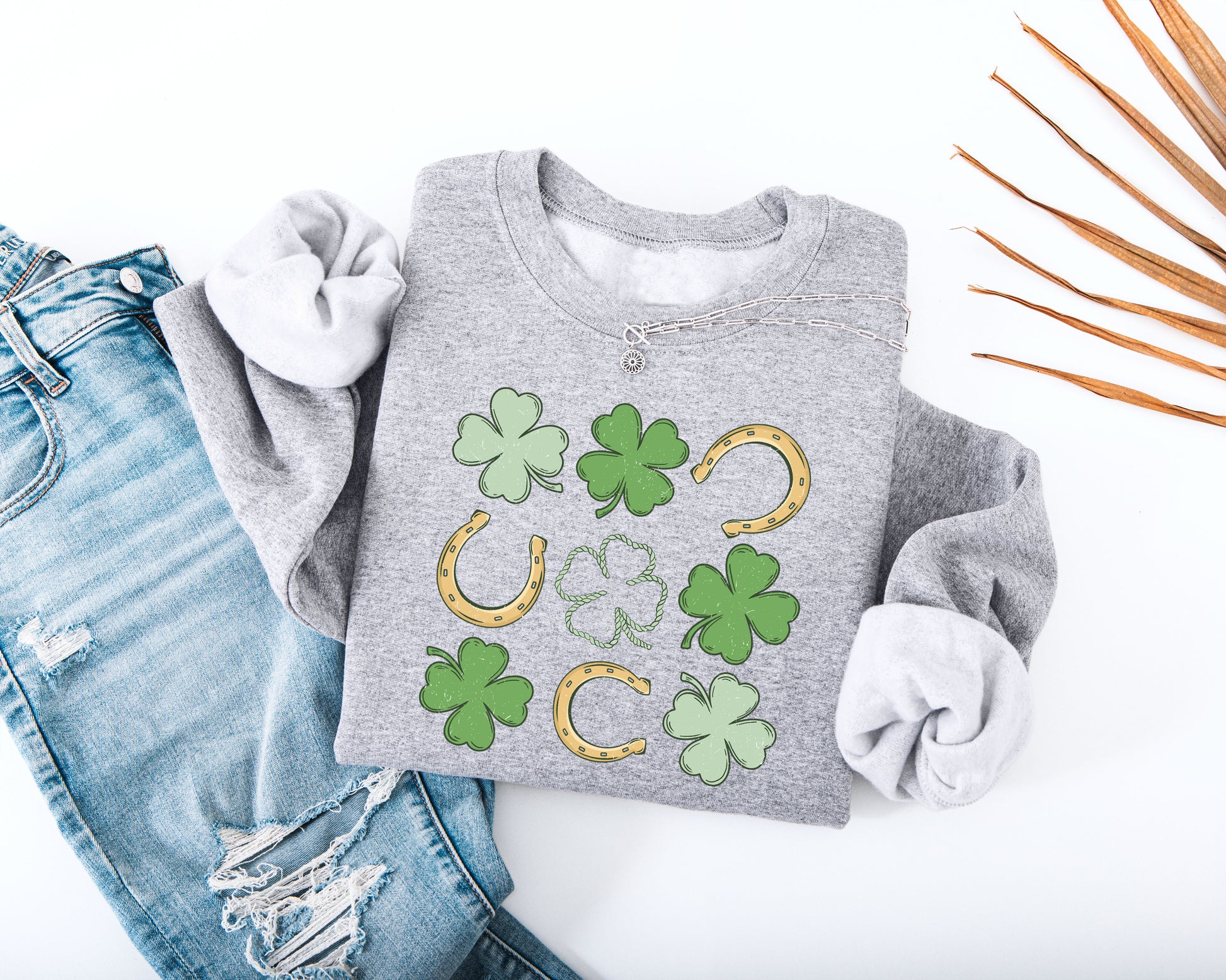 Shamrock and Horseshoe Grid Adult Sweatshirt