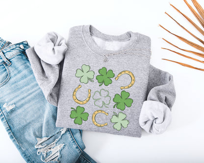 Shamrock and Horseshoe Grid Adult Sweatshirt