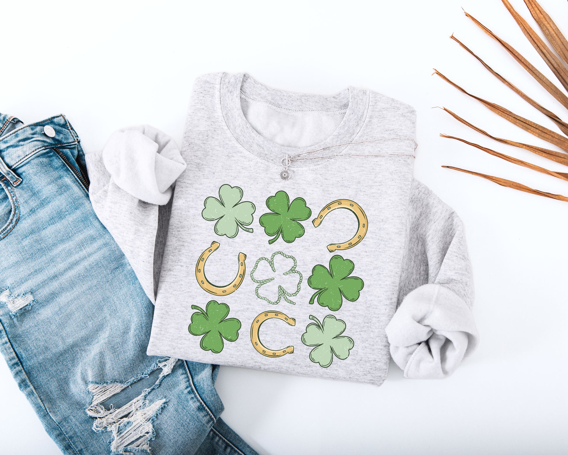 Shamrock and Horseshoe Grid Adult Sweatshirt