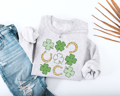 Shamrock and Horseshoe Grid Adult Sweatshirt