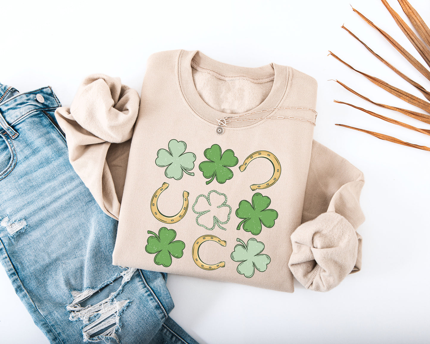 Shamrock and Horseshoe Grid Adult Sweatshirt