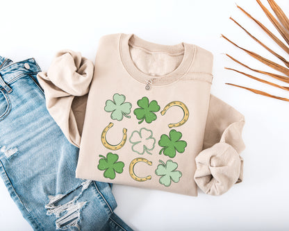 Shamrock and Horseshoe Grid Adult Sweatshirt