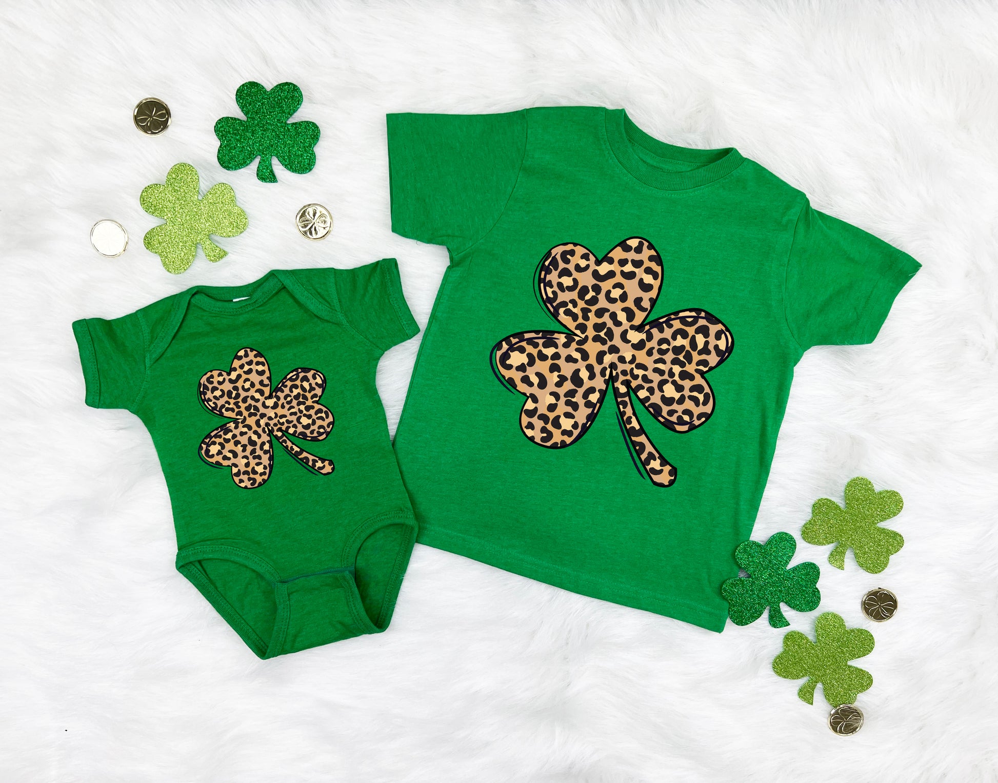 Leopard Print Shamrock Adult T-shirt