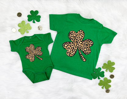 Leopard Print Shamrock Kids T-shirt