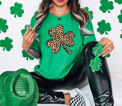 Leopard Print Shamrock Adult T-shirt