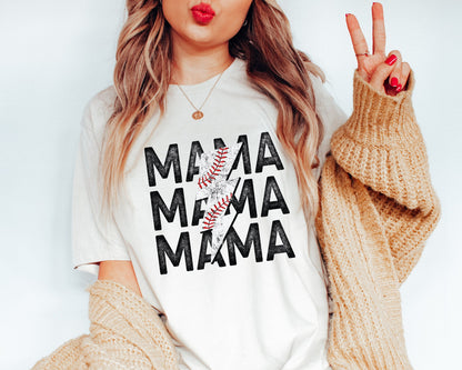 Mama Baseball Bolt Adult T-shirt